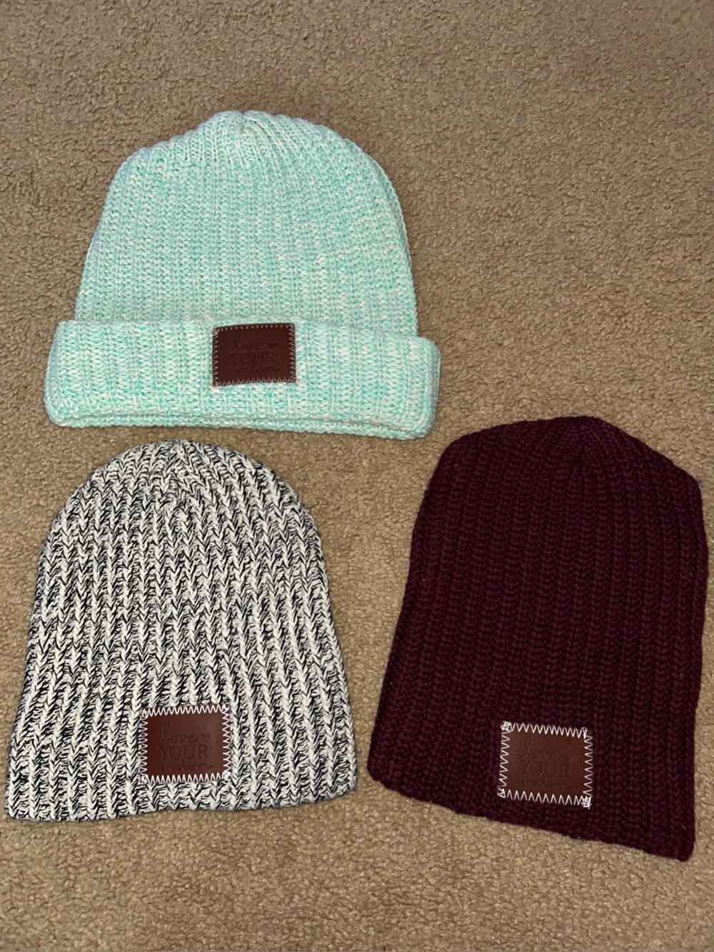 Love Your Melon Beanie Trio - Mint, Maroon, Black & White